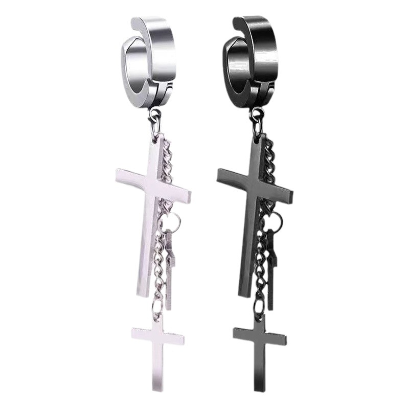 Small Wholesale Creative Electroplated Stainless Steel Earrings Chain Clip-On Earrings Without Ear Holes Personalized Multi-Cross Pendant Earrings