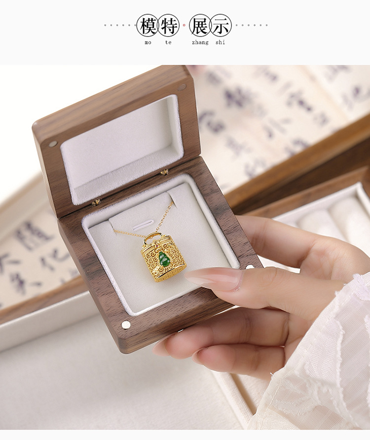Mặt dây chuyền bạc S925 mạ vàng xanh ngọc lục bảo, họa tiết cỏ túi rỗng có thể mở — Mặt dây chuyền đơn (không có dây chuyền) chi tiết 6