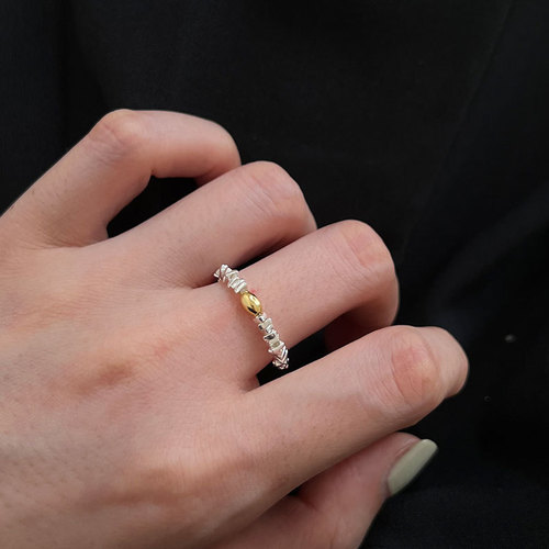 Ins blogger's style broken silver ring for women, minimalist and niche, crystal and pearl S925 silver elastic ring for index finger