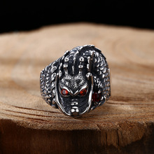 厂家批发S925纯银复古泰银神龙戒指个性霸气单身男士食指做旧指环