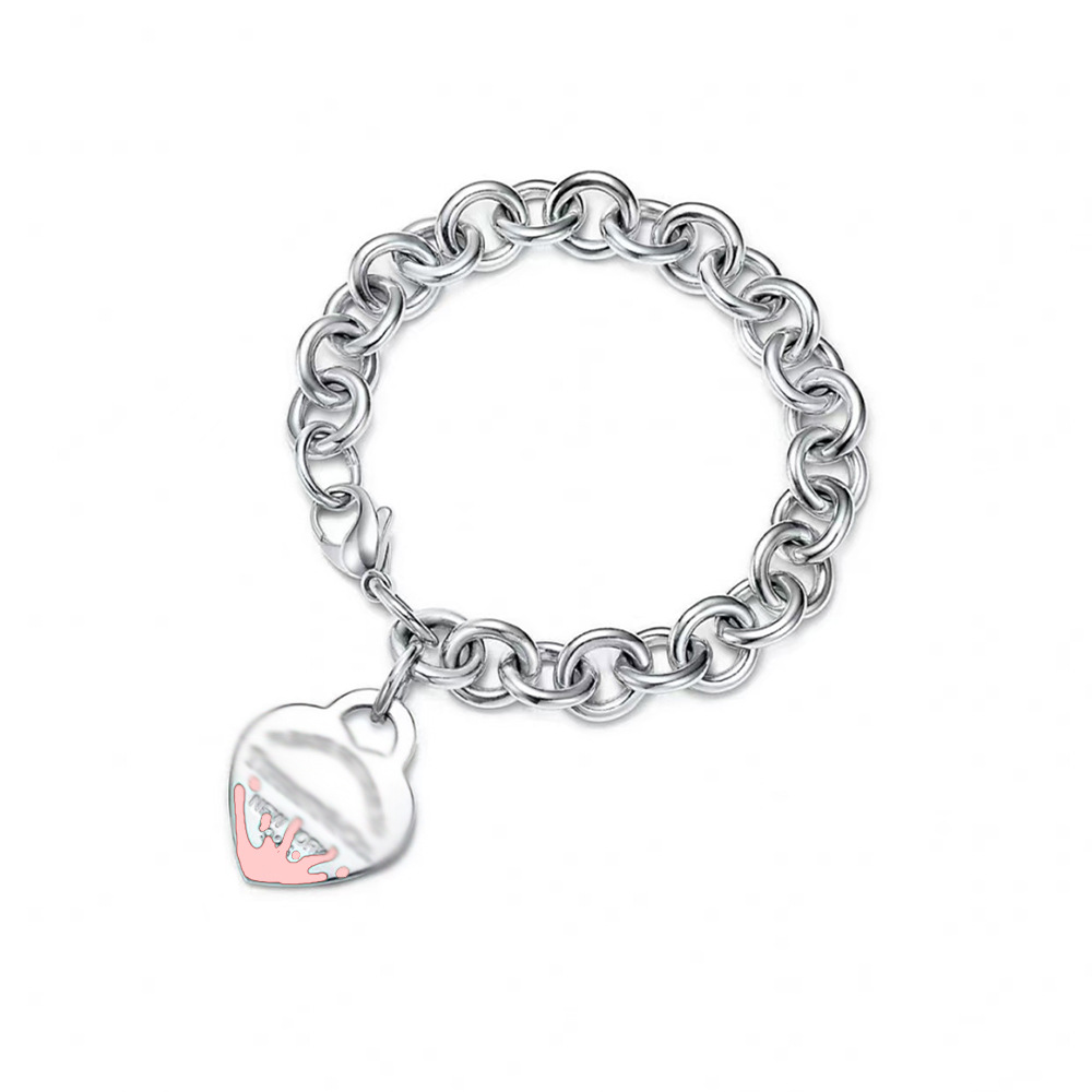 실버 핑크 스플래시 잉크 하트 모양 팔찌