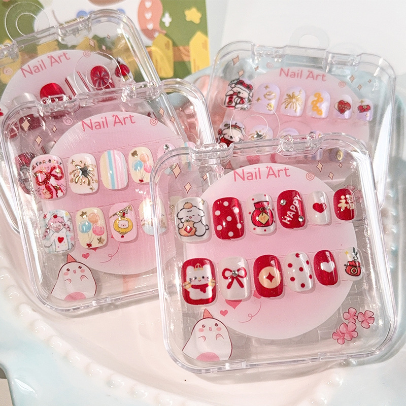 Cute Cat-Eye Kidsren's Nail Patches, Cartoon Manicure Finished Products, Wearable Nails, Gilt Nail Patches, Nail Patches, Jelly Glue Style