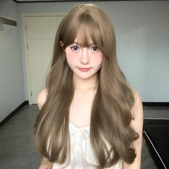Cheng Ming Wig—Women’s Milk Tea Color, Natural Water-Wave Style, Realistic Large Wavy Long Curly Hair, Summer Fashion, Full-Head Style