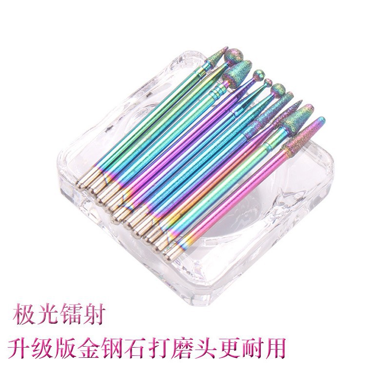 Fábrica transfronteriza rusa manicura herramientas colorido diamante molienda piel muerta uñas pulido cabeza traje molienda en stock