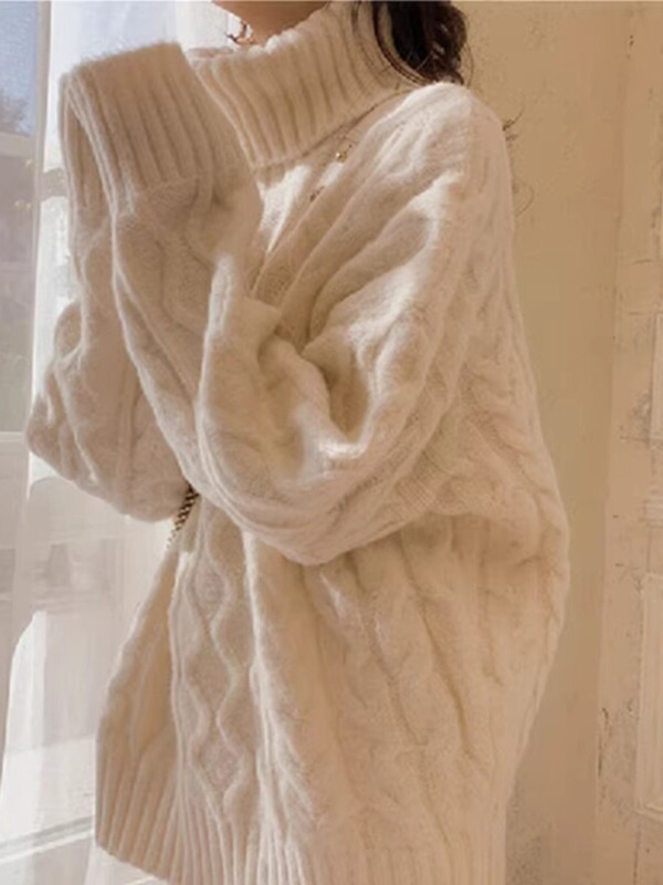 Lazy Style Retro Turtleneck Sweater for Women Autumn and Winter New Loose Outer Wear Thickened Twist Sweater Top