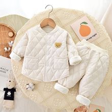 婴儿套装夹棉加厚面包服秋冬款宝宝棉衣保暖新生儿外出衣服两件套