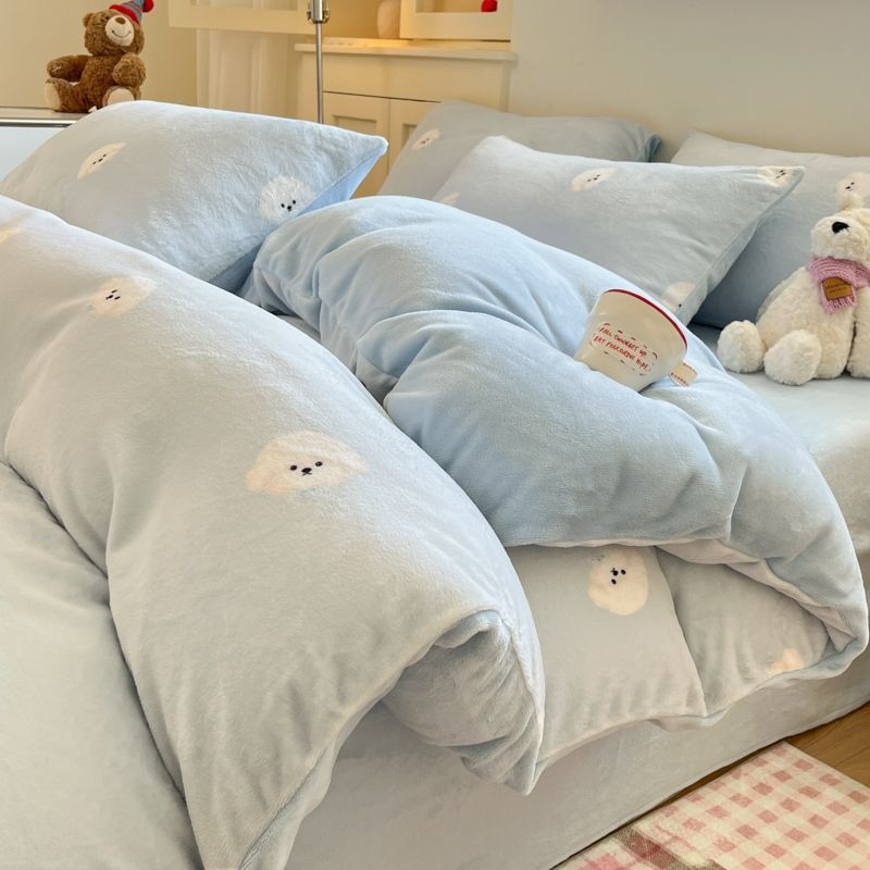 A类冬季加厚牛奶绒四件套单被套卡通清新加厚加绒宿舍床单三件套4
