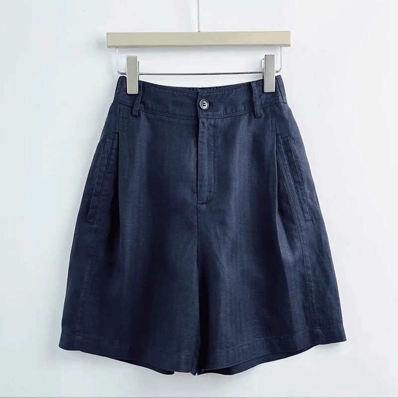 Quần short nữ dáng rộng chữ A cạp thun lưng sau chất liệu lụa mỏng mùa hè — Xanh lông mòng đen