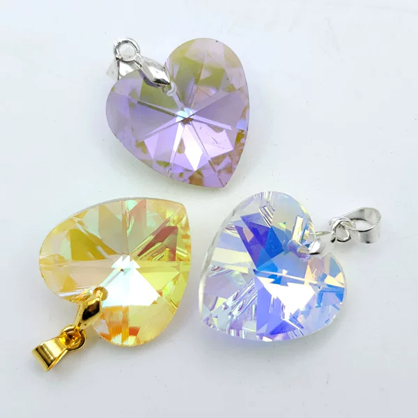 Wholesale 18mm/14mm/10mm Peach Heart Crystal Pendant Heart-shaped Electroplated Aurora Bracelet Accessories Love Accessories