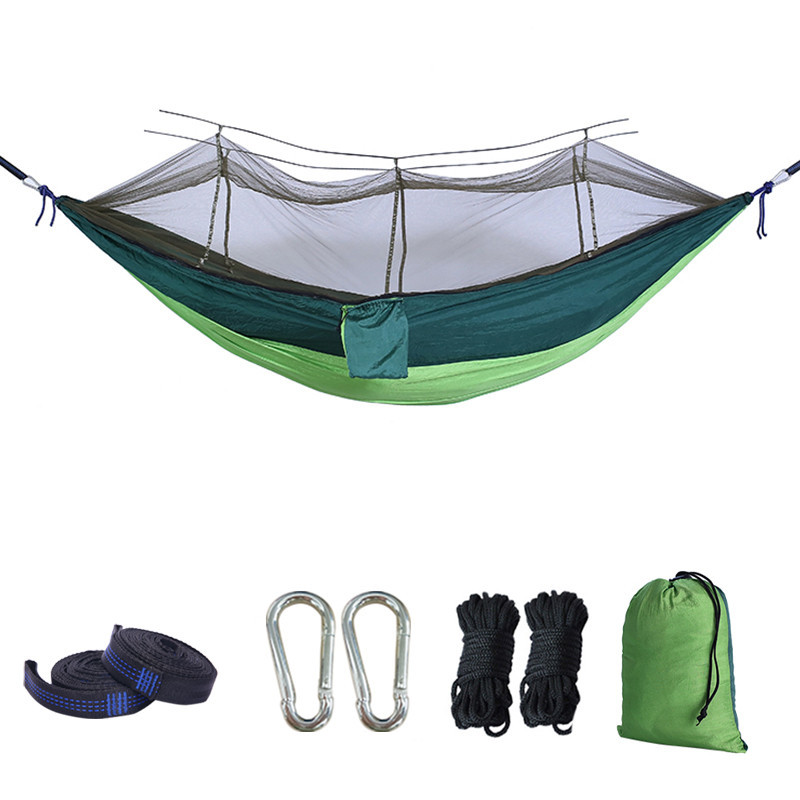 Quick-abierto mosquito red hamaca acampar al aire libre paraguas de tela portátil anti-Flip anti-mosquito hamaca doble individual