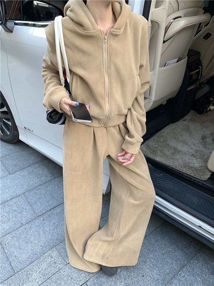 [Self-set Factory in stock Now] Niche Hooded Sweatshirt Jacket Pants Wide Leg Pants