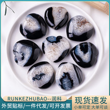 跨境天然水晶黑玛瑙晶洞爱心手把件原石打磨心形把玩工艺品摆件