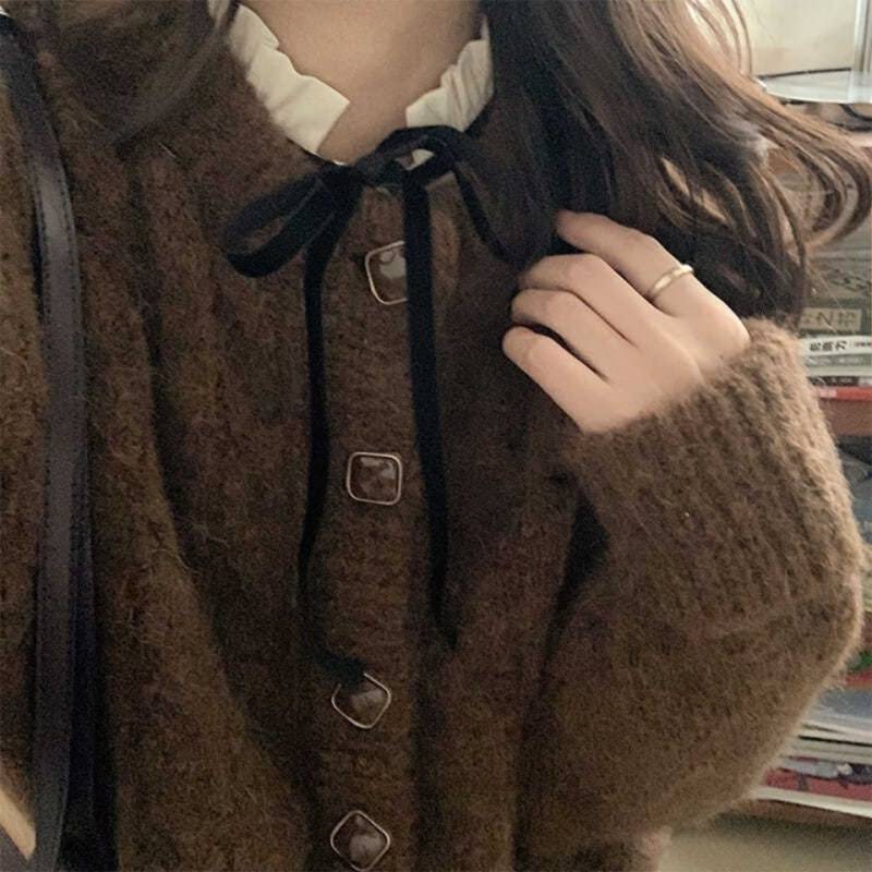 Soft Milk Blue Retro Twist Sweater Female Business Owner Korean Style Outer Wear Autumn and Winter New Loose Lazy Thickened Round Neck Hemp