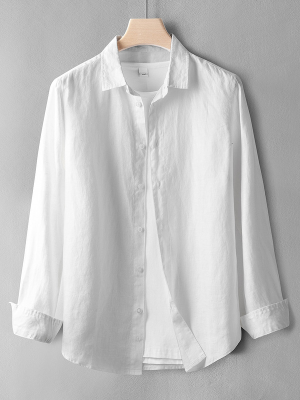 Linen Long Sleeve Shirt Men's Classic Lapel Shirt Slim Fit Cotton Linen Top Basic Lapel Casual Top Thin