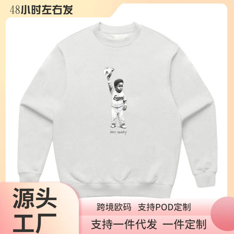 Vladdy Born to Be Legendary Graphic Crewneck Shirt Casual Vintage Sportswear Men's Fashion Oversized Sports