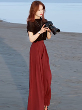 时尚套装女2025夏季新款洋气质显瘦雪纺短袖高腰阔腿裤减龄两件套