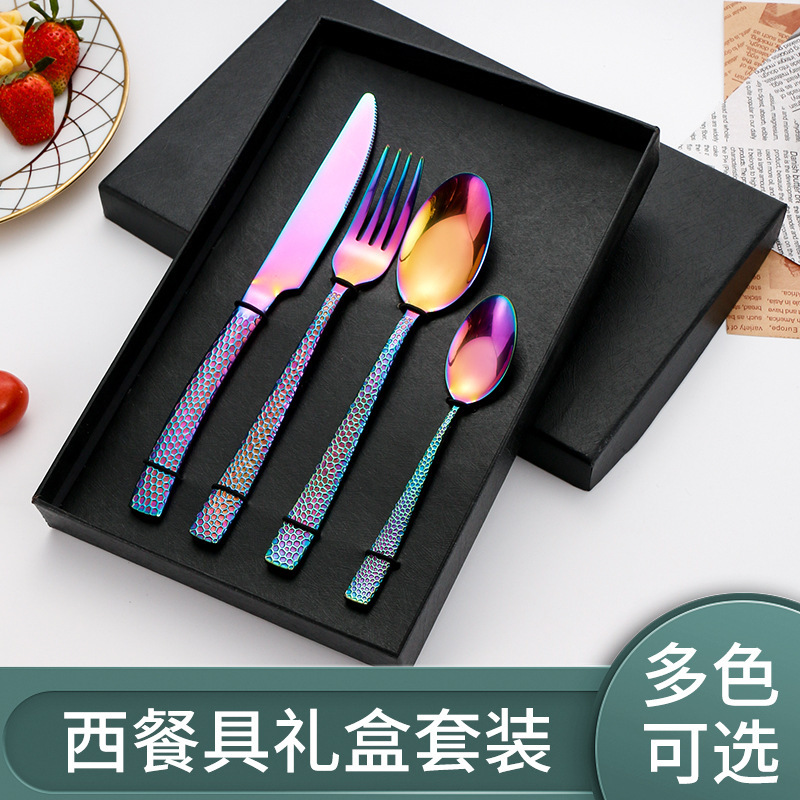 クロスボーダー水立方430ステンレス厚手ナイフフォークスプーンセット洋食ナイフ角柄ハンマーポイントホテル洋食食器|undefined