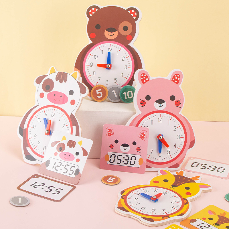 Reloj digital de madera para niños, ayudas didácticas, formas geométricas, bloques de construcción, cognición, educación temprana para bebés, juguetes de iluminación intelectual