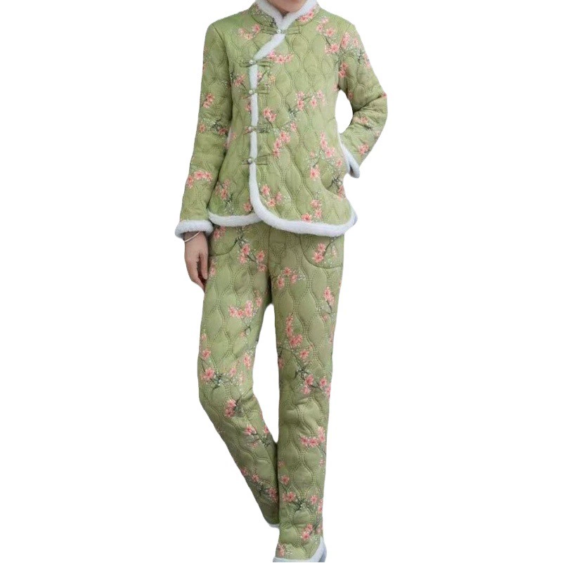 Северо-Восточная Большая куртка с хлопковой подкладкой Костюм с этническими характеристиками Цветочная одежда с хлопковой подкладкой Тетя Женский костюм с утепленными теплыми брюками с хлопковой подкладкой на флисовой подкладке