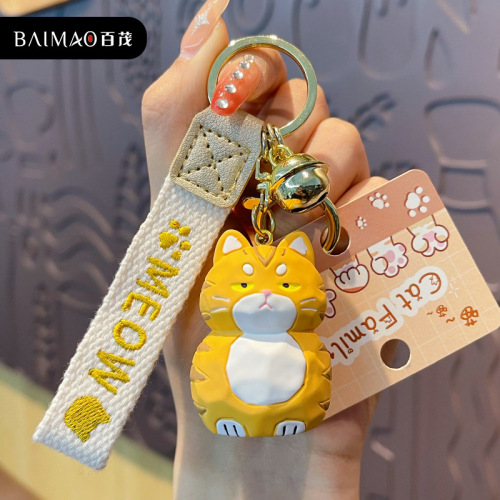 Baimao original resin wood carving cat keychain for women cute creative meow family doll key chain school bag pendant