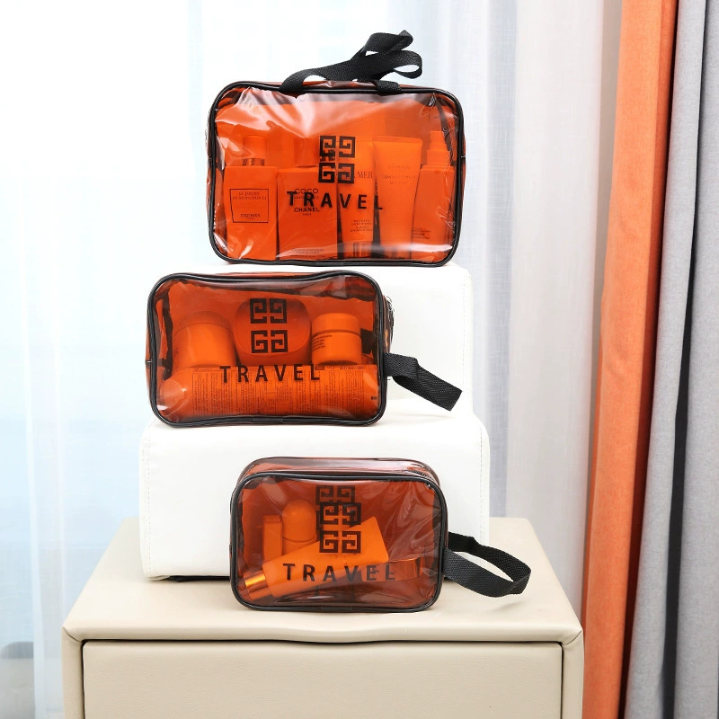 Transparent waterproof storage system, handheld cosmetic bag, set, 3 piece set