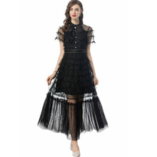 重工钉珠蝴蝶结波点荷叶边拼接黑色蛋糕连衣裙 欧美秋冬新款2024