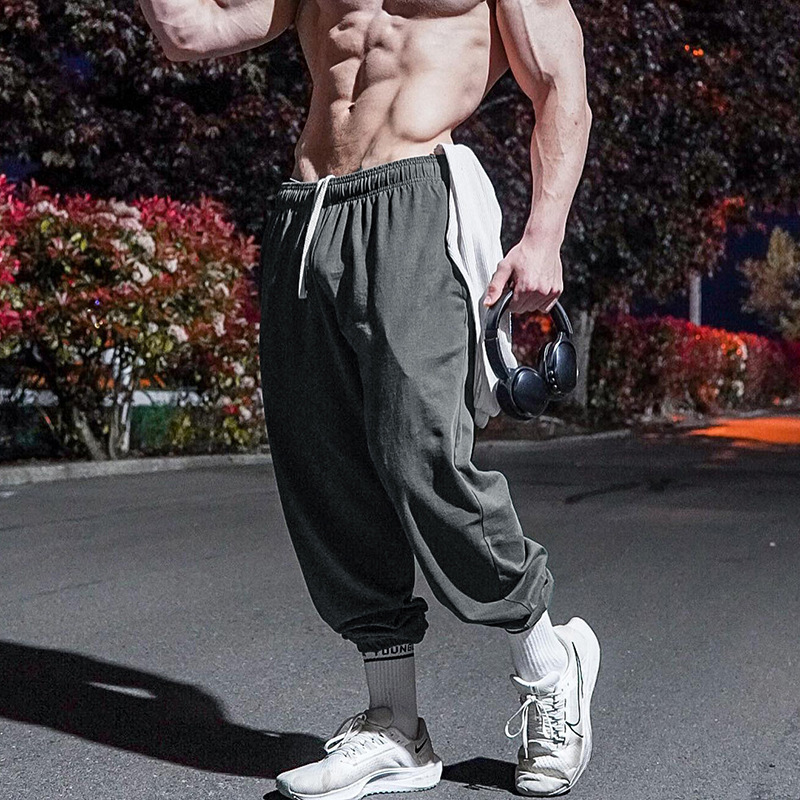 Summer Embroidered Thin Loose Sports Pants for Men, Fitness Casual Drawstring Student Elastic Versatile Fashion Jogger Pants