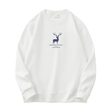 320g重磅卫衣男2025新款潮牌麋鹿印花长袖t恤加绒保暖白色打底衫