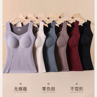 8867石墨烯保暖背心女秋冬加厚一体式固定杯无痕带胸垫打底内衣女