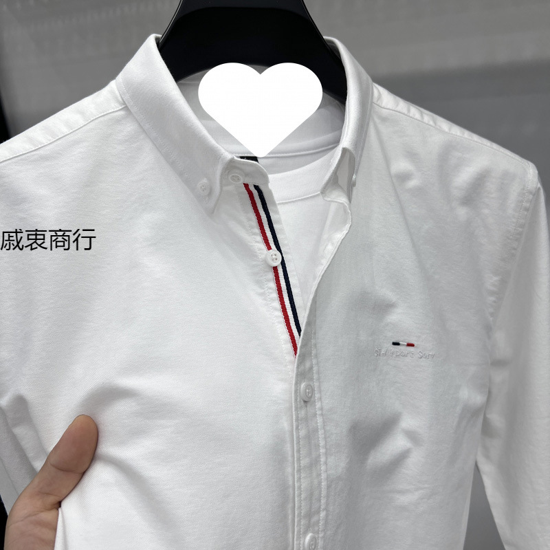 2026 Tommy Men's Long-Sleeve Solid Color Collared Shirt Classic Versatile Oxford Fabric Shirt Pure