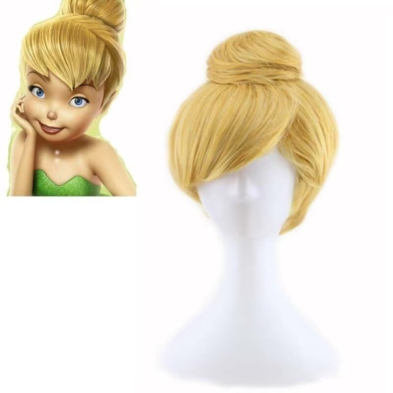 Meng Qian Wonderful Fairy Tinkerbell Cosplay Wig Bun Hairstyle Golden Short Hair Anime Cosplay Direct from Manufacturer