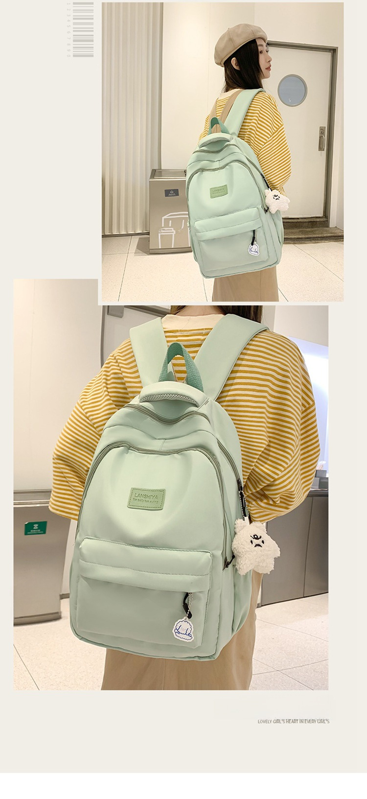 Schoolbag Women's Small Fresh Large Capacity Backpack for Primary and Secondary School Students Travel Durable Fashion All-match Backpack