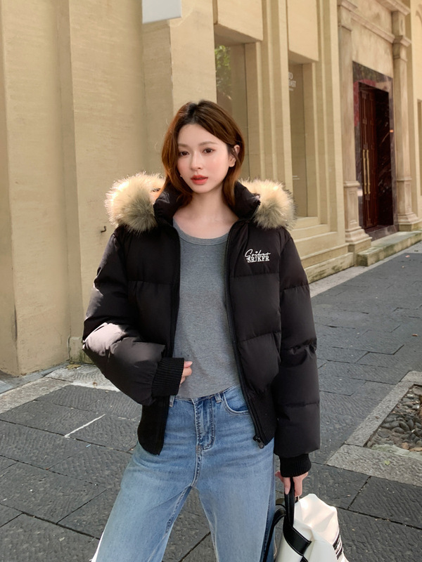 2025冬短款大毛领羽绒服女美式复古收腰显瘦高级感个性白鸭绒外套|undefined