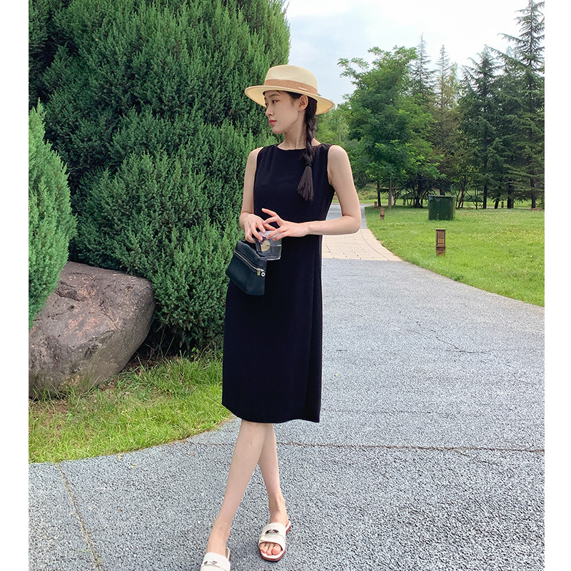Th Counter! Three-Dimensional Tailoring Acetate Drape Lotus Leaf Hem Slim Fit Sleeveless Fishtail Little Black Dress