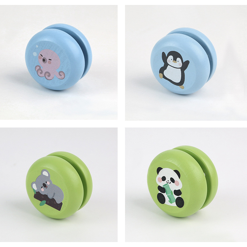Juguetes de educación temprana de rompecabezas de animales de dibujos animados de yoyo de madera para niños, regalos divertidos y lindos, yoyo al por mayor