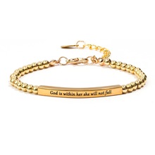 跨境热销几何银珠4mm弯管手链diy个性激光刻字可调节钛钢饰品批发