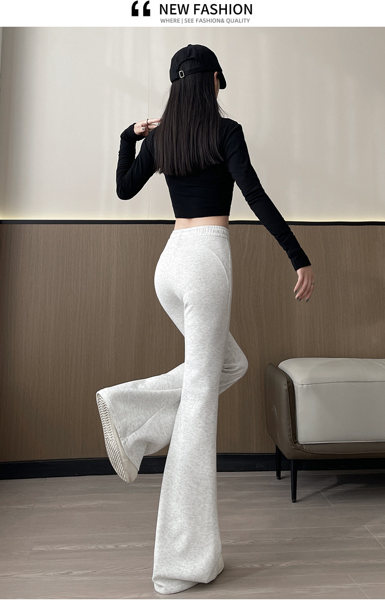 Flared For Women, Spring And Autumn 2025 New High Waist Slimming Bell Bottom Pants, Petite Casual Gray Sweatpants_voghion.com