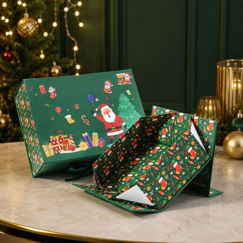 Customized green Santa Claus gift box, no assembly required, birthday gift, Christmas souvenir, one-piece foldable gift box Customized green Santa Claus gift box, no assembly required, birthday gift, Christmas souvenir, one-piece foldable gift box