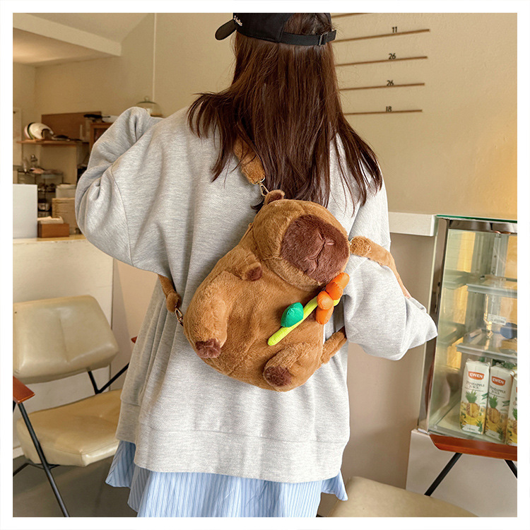 756g Weight Zipper Closure Type Single Shoulder Strap, Double Shoulder Straps Strap Type Shoulder Bag, Functional Backpack Bags Type Party, Street, Shopping Occasion Plush Material Women's Backpack Backpack Animal, Capybara Pattern All Seasons Season Unisex Gender Elegant, Streetwear Style Square Shape Animal Capybara Party Street Shopping Women's Backpack 11