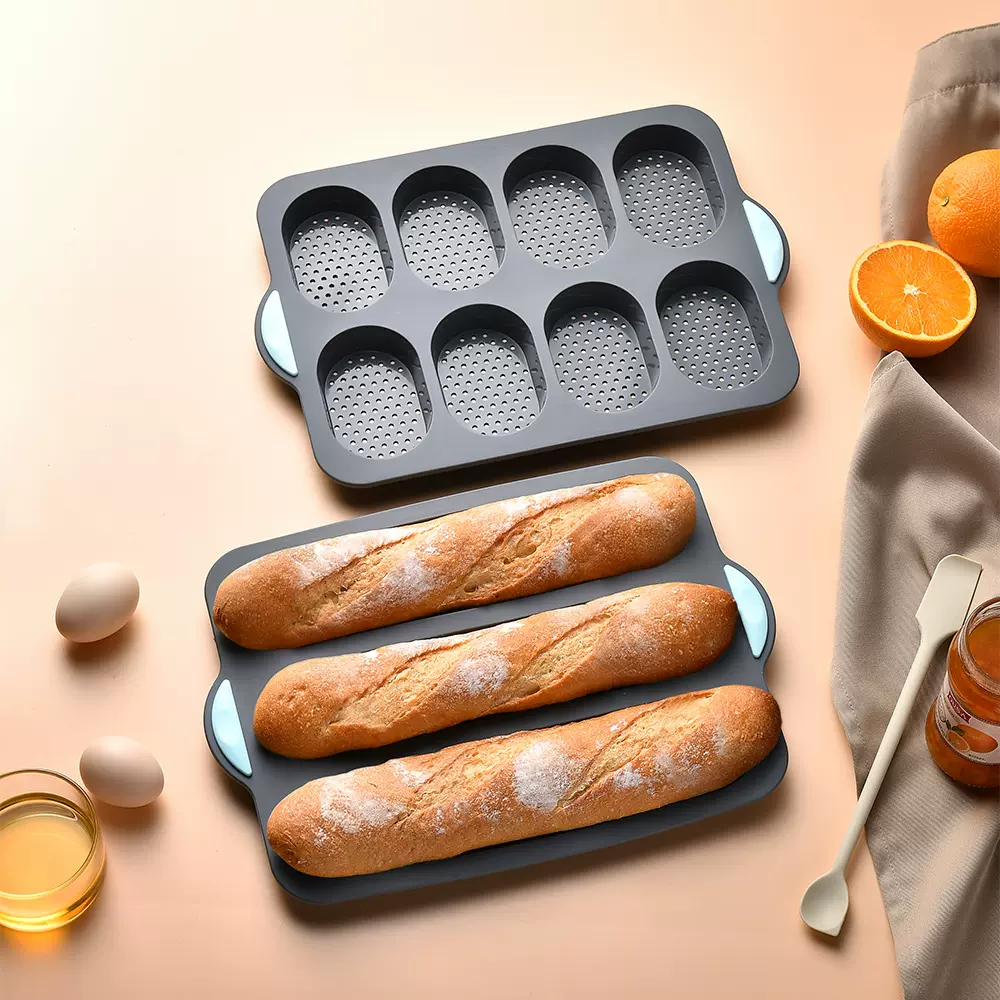 硅胶3格椭圆法棍蛋糕模具法式DIY8格小面包烤盘模具不粘烘焙工具