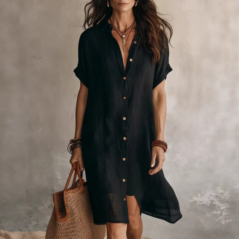 2026 European and American Amazon Cross-Border New Style Shirt Dress, Fashionable Casual Solid Color Short-Sleeve Buttoned Mid-Length Dress 2026 European and American Amazon Cross-Border New Style Shirt Dress, Fashionable Casual Solid Color Short-Sleeve Buttoned Mid-Length Dress