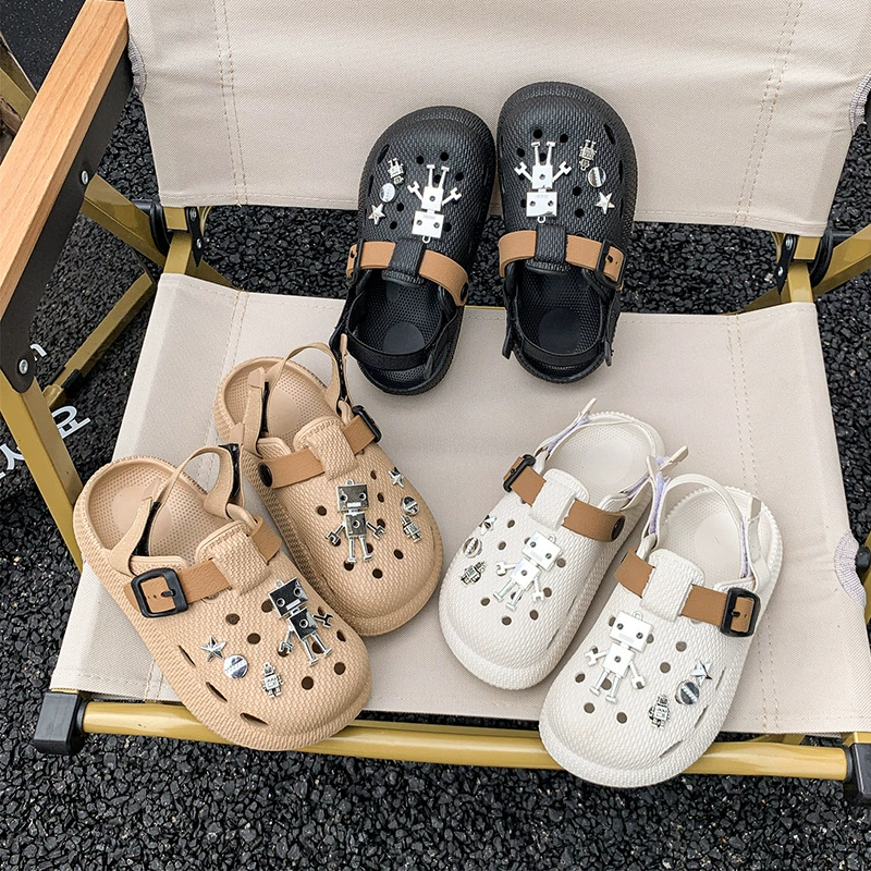 Детская обувь Birkenstock, новая летняя верхняя одежда, супер мягкие сабо на толстой подошве, дышащие нескользящие тапочки, сандалии с рисунком робота