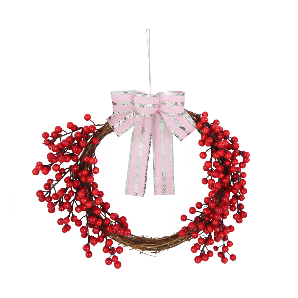 Nuevo producto de Amazon 2026, corona navideña con lazo, decoración colgante para el hogar, guirnalda artificial de frutos rojos, adorno para puerta, decoración colgante.