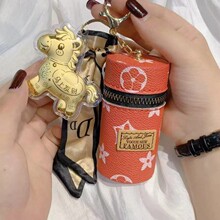 新款足金999马上有钱口红收纳包黄金钥匙扣迷你手机包包挂件代发