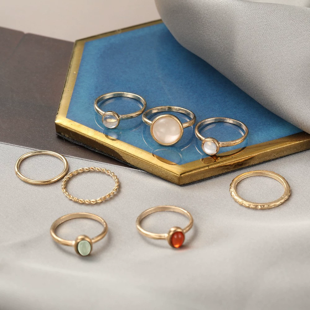 Ring multi-joint set, European style, metal adjustable stackable rings, assorted designs