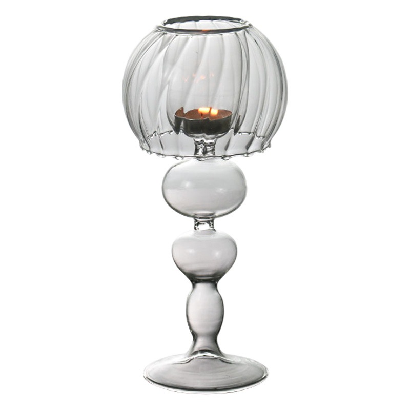 Candelabro de cristal retro de estilo europeo transparente en forma de paraguas trenzado titular de la vela romántica creativa muebles personalizados sala de estar