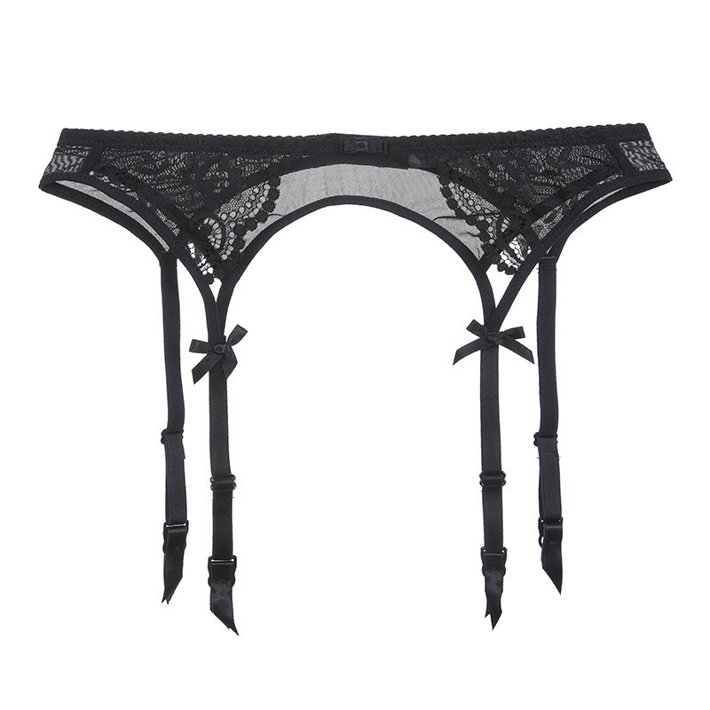 European and American sexy lace garter ultra-thin sexy seductive Garter black retro transparent bow Garter socks