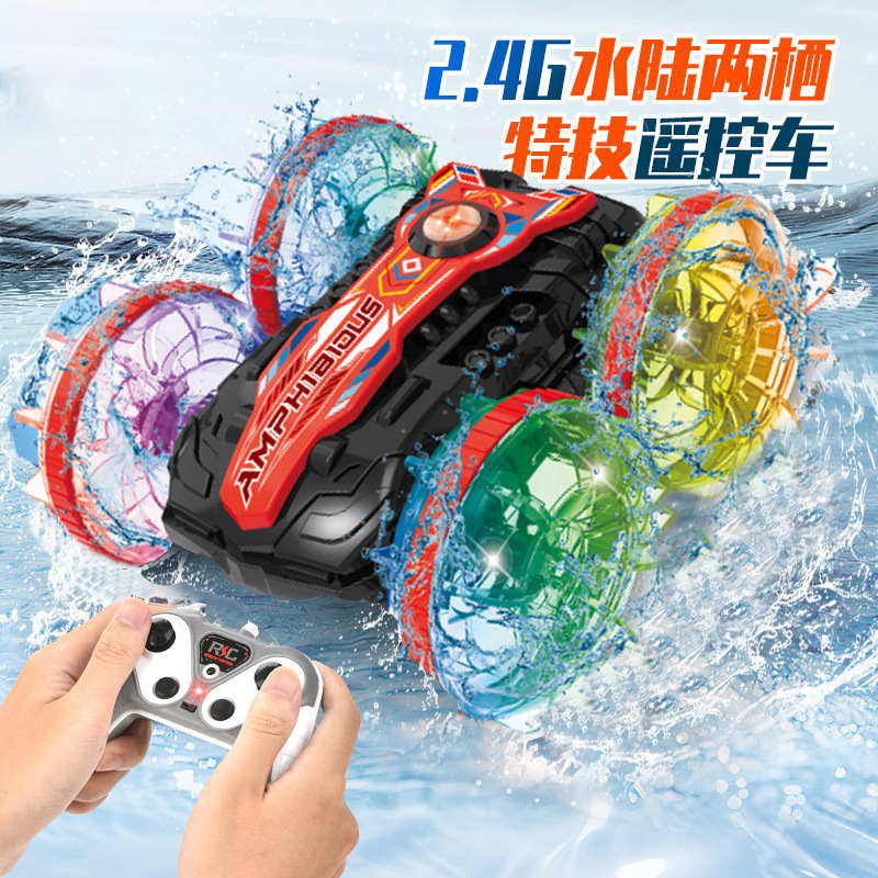 Double-sided Stunt Remote Control Land Rover Lighting Amphibious Rolling Rotary Remote Control Stunt Land Rover Beach Toy Cross Border