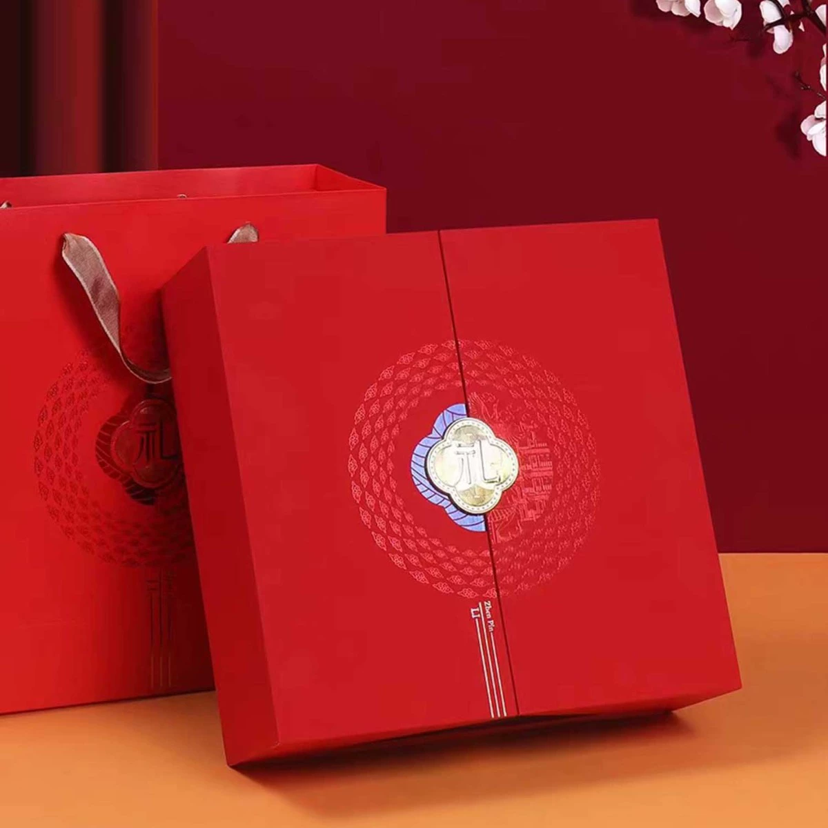 Подарочная коробка для упаковки товаров для здоровья в китайском стиле: черное золото, двойное открытие, с изображением птичьего гнезда, американского женьшеня, лисички, красного дендробиума