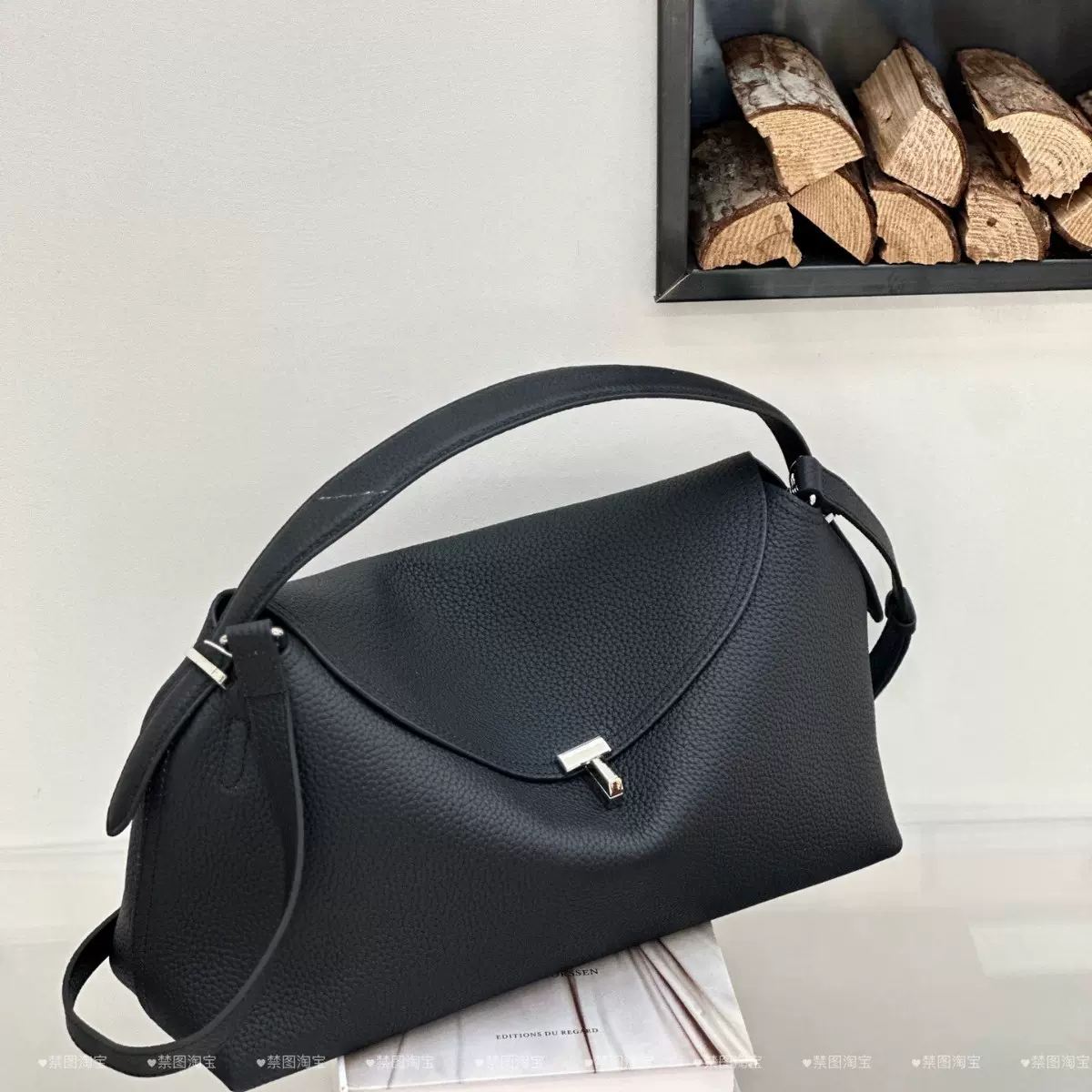 真皮女包跨境高级感T字锁扣大容量单肩手提包头层牛皮腋下包